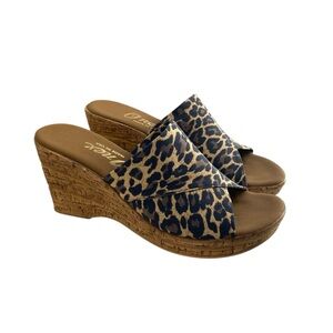 Onex Christina Leopard Wedge Sandals Women 6  Bronze Made USA Comfy Faux Cork